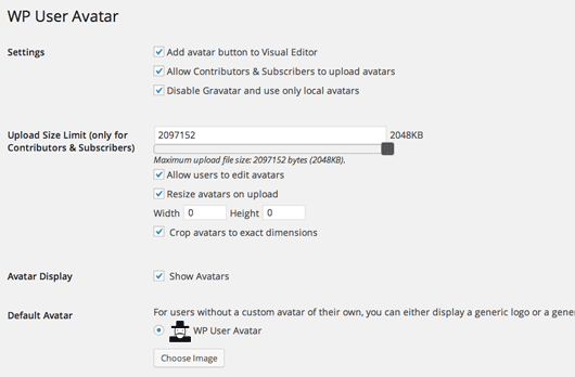 Wp user Avatar: Settings page
