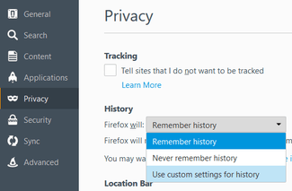 CM02v Privacy History Settings