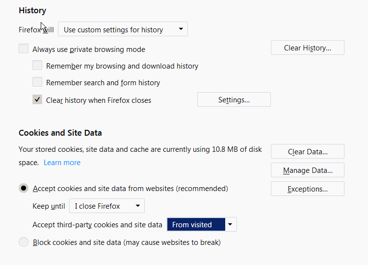 Firefox Privacy Settings