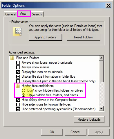Folder Option Show/Hide Files