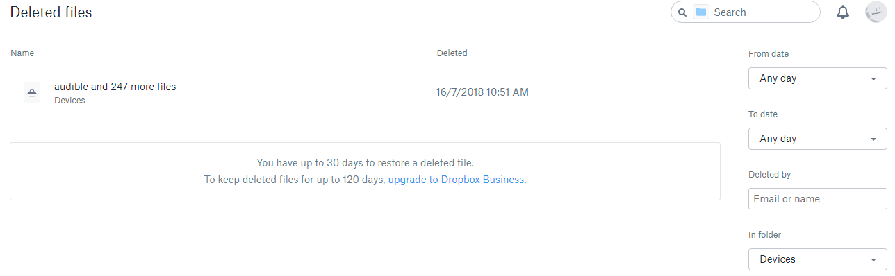 Dropbox Deleted Files