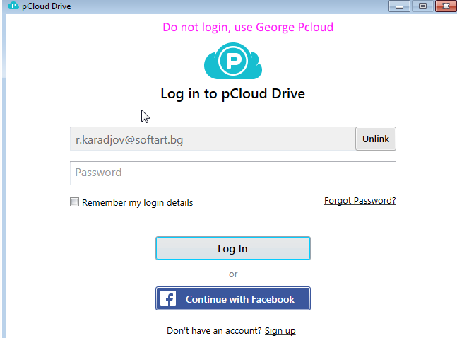 Pcloud Do not Login with other users