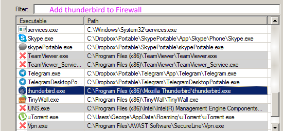 Thunderbird in Firewall