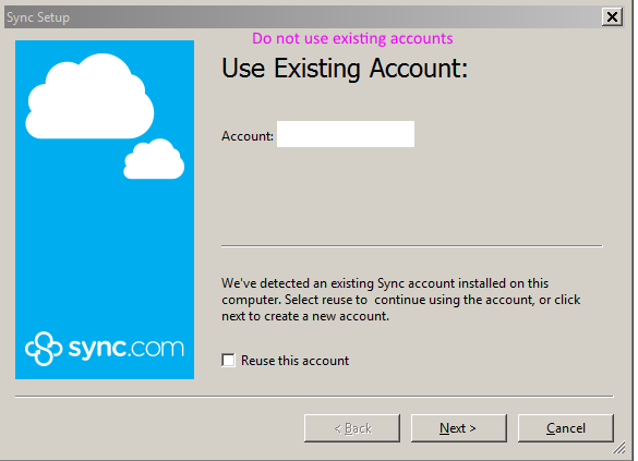 Sync Existing Account Do not use