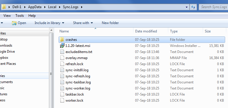 Sync.com logs, only event log