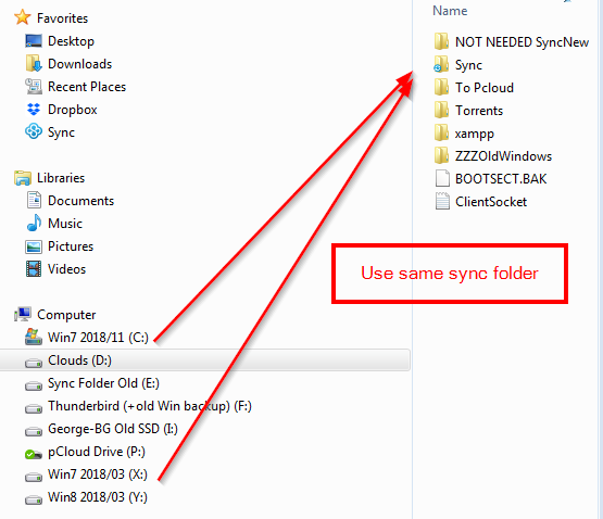 Use same sync folder