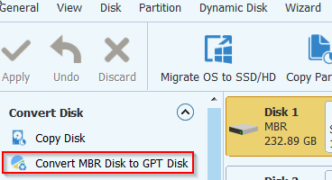 Convert MBR into GPT on EFI