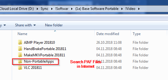 Non-portable Apps folder Search Internet
