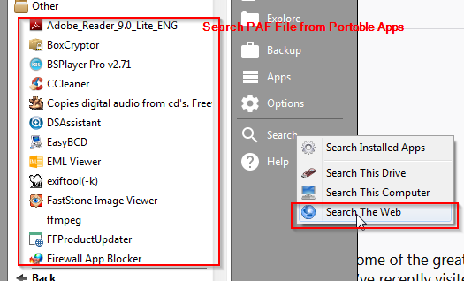 Search Portable Apps from Portable Apps GUI