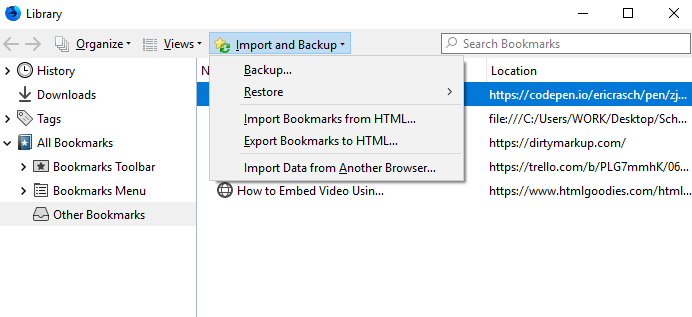 Import/Export Bookmarks