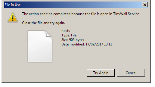 TinyWall Cannot Access Hosts.etc