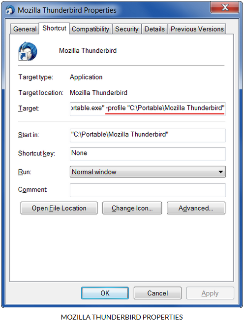Mozilla Thunderbird Properties
