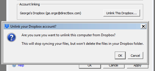 Dropbox Unlink Account